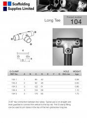 104 Long Tee Tube Clamp 42.4mm O.D. - Size 3