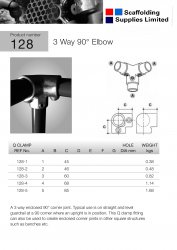 128 3 Way 90 Degree Elbow Tube Clamp 33.7mm OD - Size 2