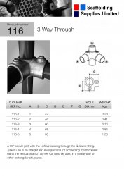 116 3 Way Through Corner Tube Clamp 42.4mm OD - Size 3
