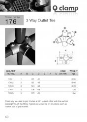 176 3 Way Outlet Tee Tube Clamp 42.4mm OD - Size 3