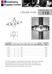 119 Two Socket Cross Tube Clamp 33.7mm OD - Size 2