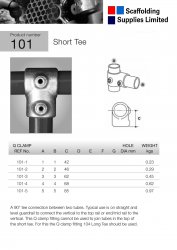 101 Short Tee Tube Clamp 26.9mm OD - Size 1