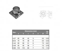 131S Square Wall Plate Tube Clamp 33.7mm OD - Size 2